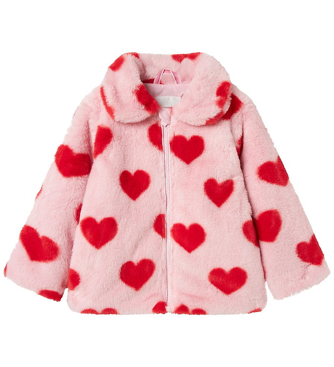 Name It Jakke - Imiteret Pels - NmfMindy - Nosegay m. Hjerter