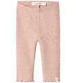 Lil Atelier Leggings - Rib - NbfNora - Cameo Rose m. Hulmønster Lil Atelier Leggings - Rib - NbfNora - Cameo Rose m. Hulmønster