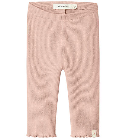 Lil Atelier Leggings - Rib - NbfNora - Cameo Rose m. Hulmønster