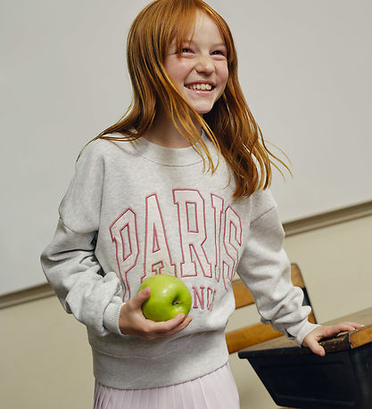 Abercrombie & Fitch Sweatshirt - Lysegråmeleret m. Rosa