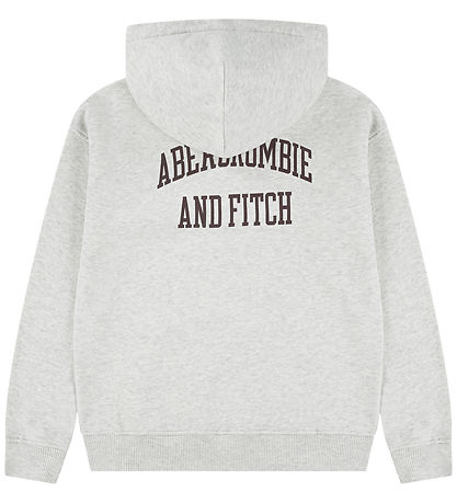 Abercrombie & Fitch Hættetrøje - Lysegråmeleret m. Print