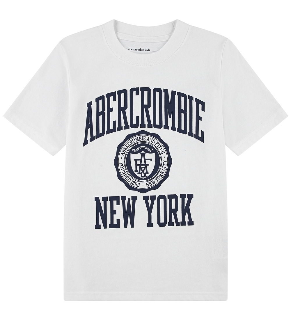 Abercrombie & Fitch T-Shirt - Bright White m. Navy - Abercrombie & Fitch - 7-8 Jahre (122-128) - T-Shirts