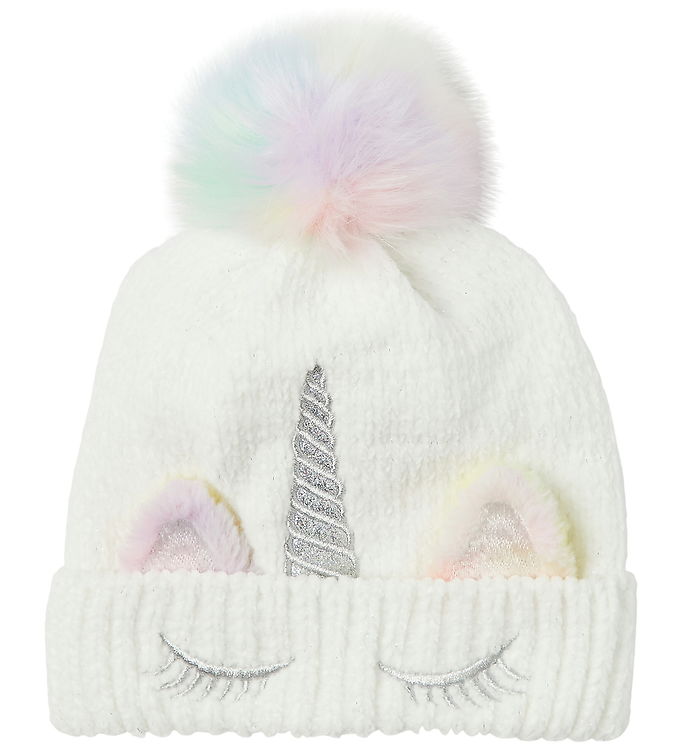 Name It Hue Hvid Med Enhjørning Og Pompon - Str. 47-49cm