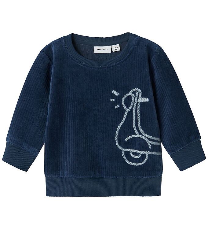 Name It Sweatshirt - Fløjl - NbmNando - Insignia Blue m. Print