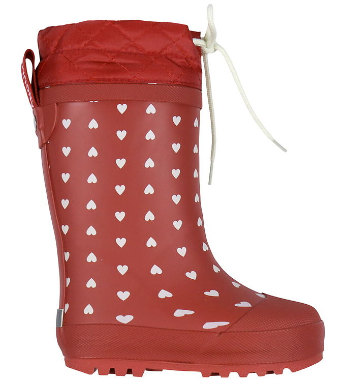 Angulus Vintergummistøvle Rød Med Hjerteprint Og Uldfoer - Str. 31