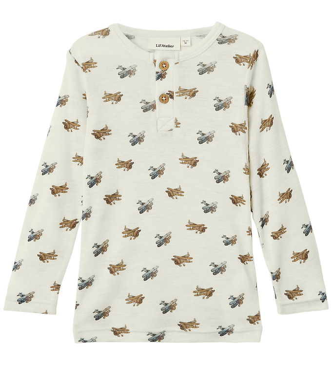 Lil' Atelier Bluse Turtledove Melange i Uld/modal Med Flyprint - Str. 4y 104cm