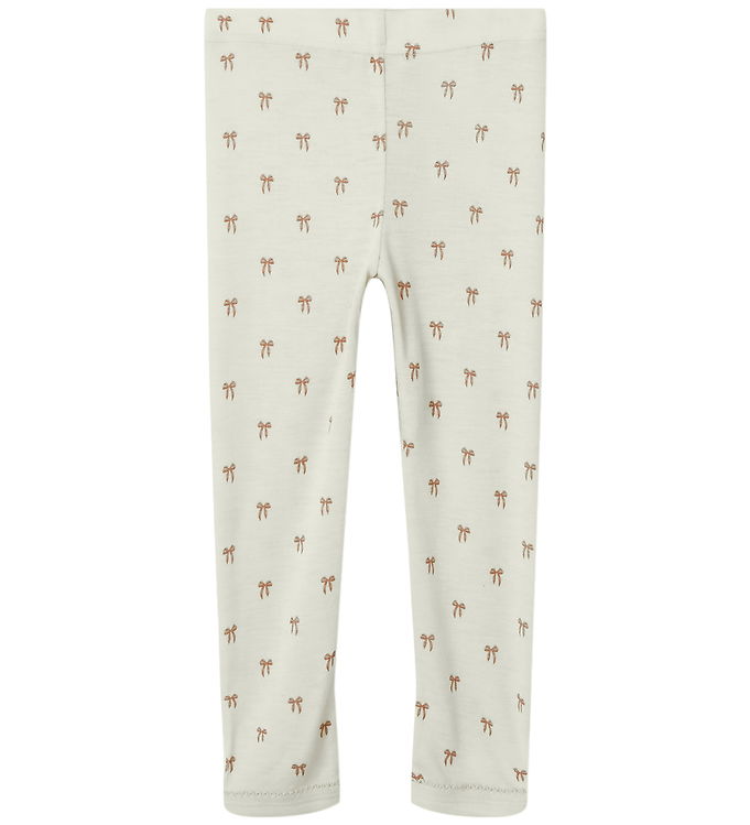 Lil' Atelier Leggings Turtledove Melange i Uld/modal Med Sløjfeprint - Str. 6y 116cm