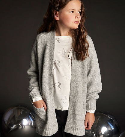 Creamie Cardigan - Strik - Lang - Light Grey Melange