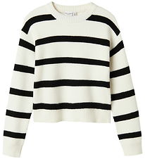 Name It Bluse - Strik - NkfVnilla - Cloud Dancer/W. BLACK STRIPE Name It Bluse - Strik - NkfVnilla - Cloud Dancer/W. BLACK STRIPE