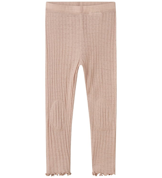 Name It Leggings Shadow Gray i Merinould/silke Med Hulmønster - Str. 3y 98cm