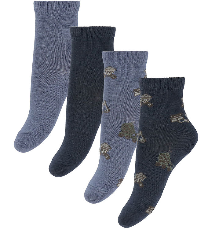 Name It strømper - 4-pak - Uld/Bomuld - NmmWak - Folkstone Gray/