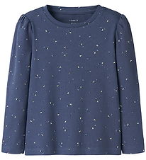 Name It Bluse - Rib - NmfNelia - Blue Indigo m. Blomster Name It Bluse - Rib - NmfNelia - Blue Indigo m. Blomster