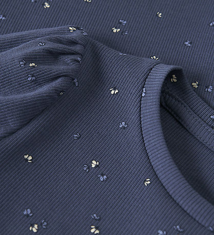 Name It Bluse - Rib - NmfNelia - Blue Indigo m. Blomster