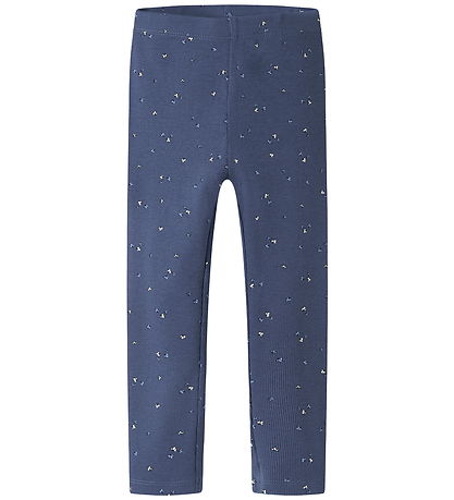 Name It Leggings - Rib - NmfNelia - Blue Indigo m. Blomster