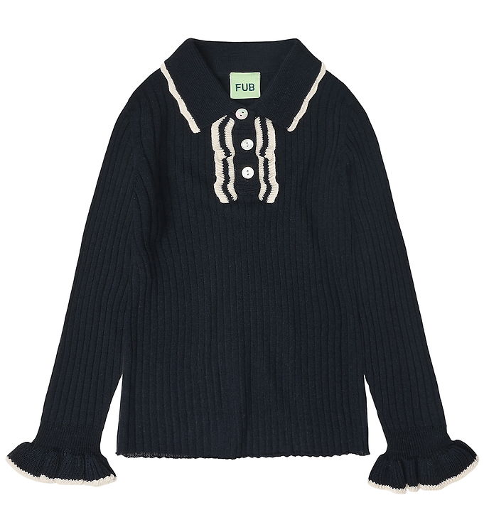 FUB Polobluse - Rib - Strik - Uld - Dark Navy
