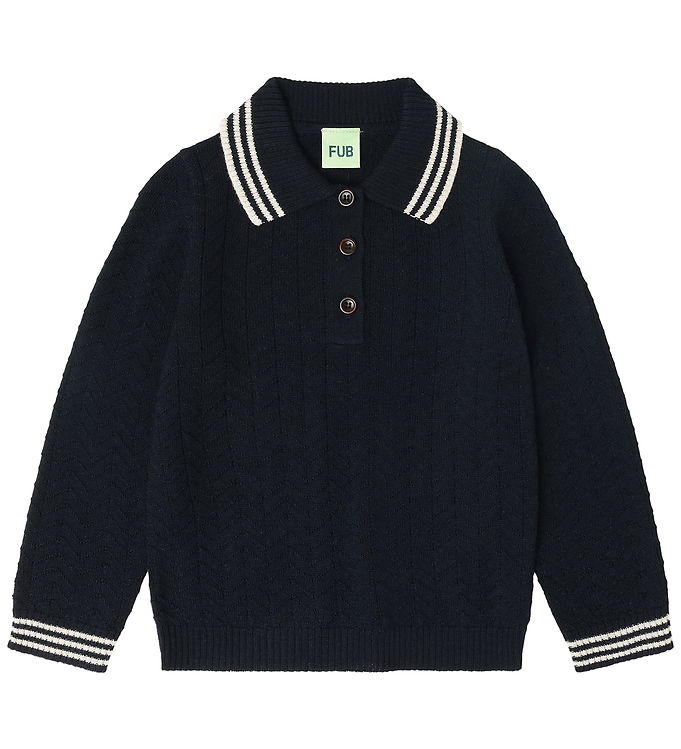 FUB Polobluse - Strik - Uld - ZigZag - Dark Navy