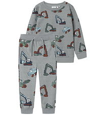 Name It Sweatsæt - NmmNenean - Gråmeleret m. Maskiner Name It Sweatsæt - NmmNenean - Gråmeleret m. Maskiner