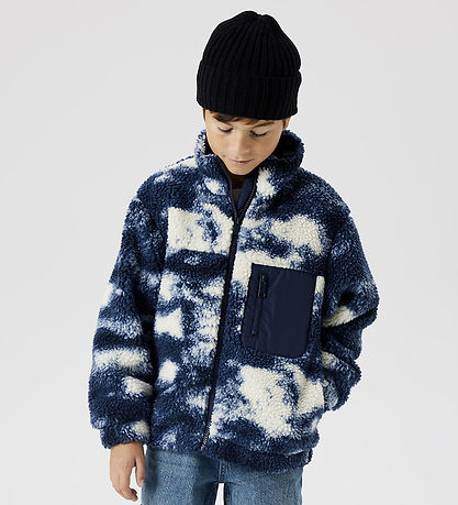 Name It Fleecejakke - Teddy - NkmMilou - Navy Blazer m. Mønster