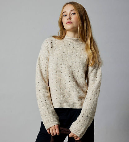 LMTD Bluse - Strik - NlfNamely - Oatmeal m. Hulmønster