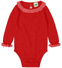 FUB Body l/æ - Ruffle - Strik - Uld - Signal Red m. Hulmønster FUB Body l/æ - Ruffle - Strik - Uld - Signal Red m. Hulmønster