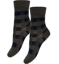 FUB Strømper - Uld - Check - 2-pak - Mocca/Dark Navy FUB Strømper - Uld - Check - 2-pak - Mocca/Dark Navy