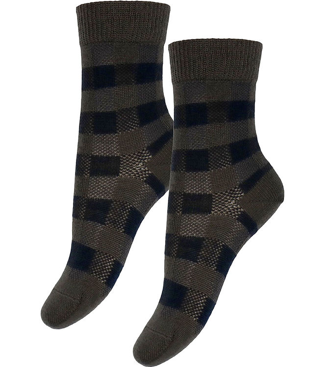 FUB Strømper - Uld - Check - 2-pak - Mocca/Dark Navy