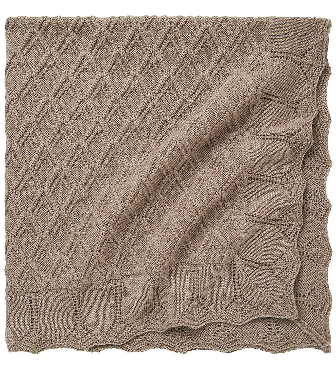 Name It Tæppe - Strikket tæppe i uld - 85x85 cm - Brun