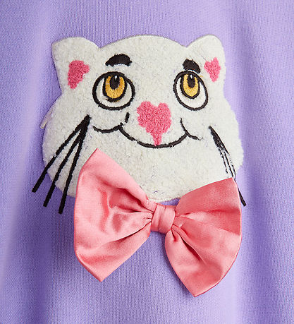 Mini Rodini Sweatshirt - Cat With Bowtie Chenille - Lilla