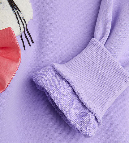 Mini Rodini Sweatshirt - Cat With Bowtie Chenille - Lilla