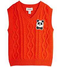 Mini Rodini Vest - Strik - Panda Patch - Rød Mini Rodini Vest - Strik - Panda Patch - Rød