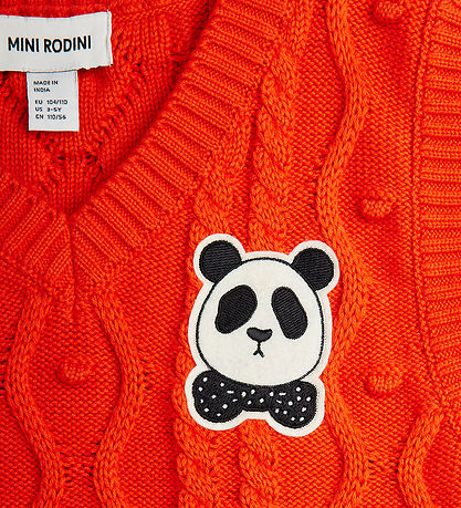 Mini Rodini Vest - Strik - Panda Patch - Rød