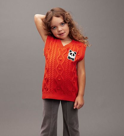Mini Rodini Vest - Strik - Panda Patch - Rød