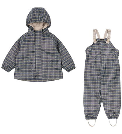 Konges Sløjd Regntøj m. Seler/Fleece - Palme - Laurel Blue Check