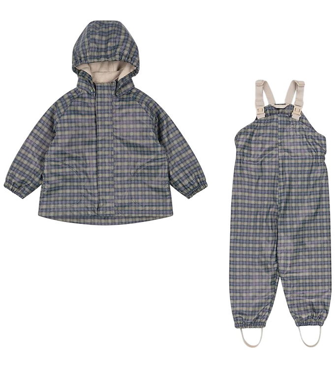 Konges Sløjd Regntøj m. Seler/Fleece - Palme - Laurel Blue Check