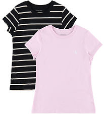 Calvin Klein T-shirts - 2-pak - Rosa/Sort m. Striber Calvin Klein T-shirts - 2-pak - Rosa/Sort m. Striber