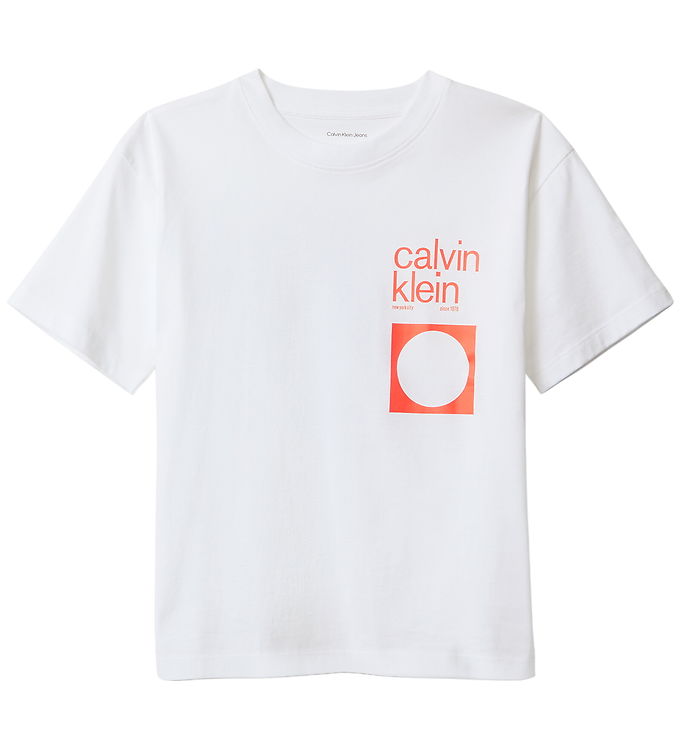 Calvin Klein T-shirt - City Scene - Bright White m. Orange
