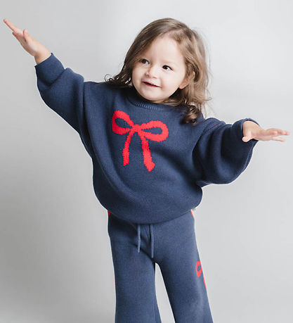 That's Mine Bluse - Strik - Nasha - Key Blue/Rød Sløjfe