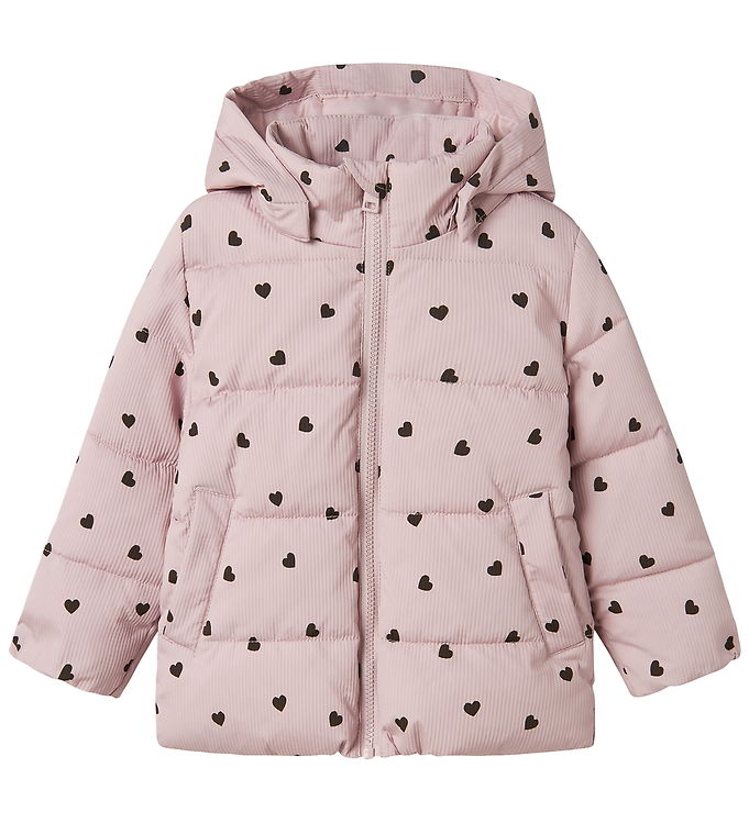 Name It Dynejakke - NmfMonday - Violet Ice m. Hjerter