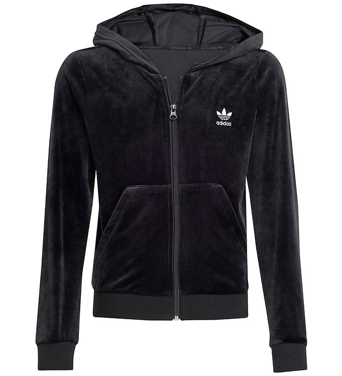 adidas Originals Hættetrøje - VELOUR Z HOODIE - Sort/Hvid