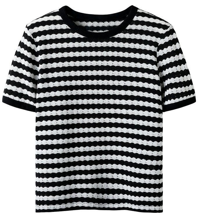 LMTD T-shirt - Strik - NlfSille - Sort/Hvid m. Hulmønster