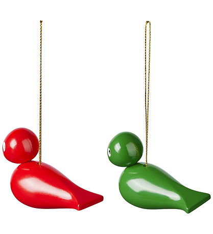 Kay Bojesen Træfigurer - 2 stk. - Julefugl - Rød/Grøn