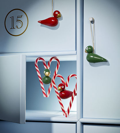 Kay Bojesen Træfigurer - 2 stk. - Julefugl - Rød/Grøn