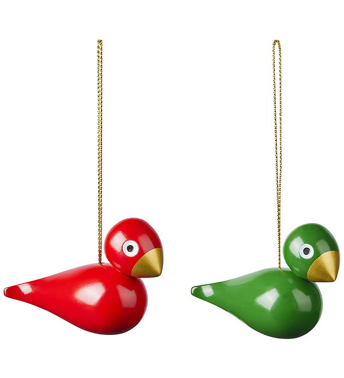 Kay Bojesen Træfigurer - 2 stk. - Julefugl - Rød/Grøn