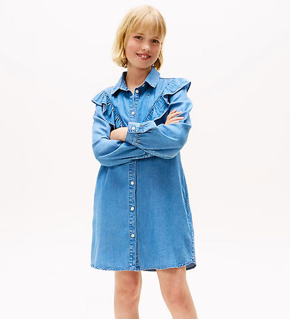 Tommy Hilfiger Kjole - Denim - Blå m. Flæser