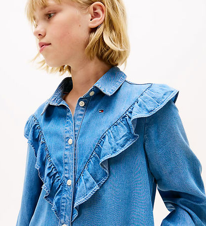 Tommy Hilfiger Kjole - Denim - Blå m. Flæser