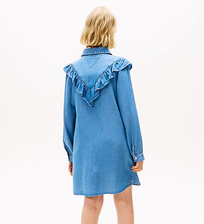 Tommy Hilfiger Kjole - Denim - Blå m. Flæser