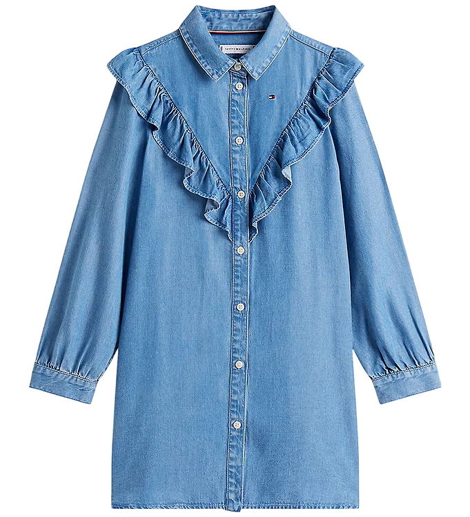Tommy Hilfiger Kjole - Denim - Blå m. Flæser