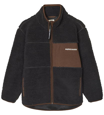 Mads Nørgaard Fleecejakke - Teddy - Jeffo - Jet Black m. Brun