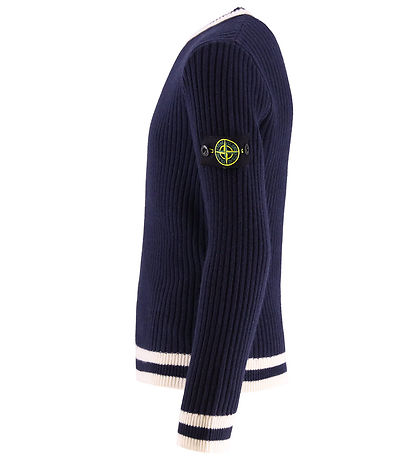 Stone Island Bluse - Uld/Viskose - Navy m. Hvid Stone Island Bluse - Uld/Viskose - Navy m. Hvid
