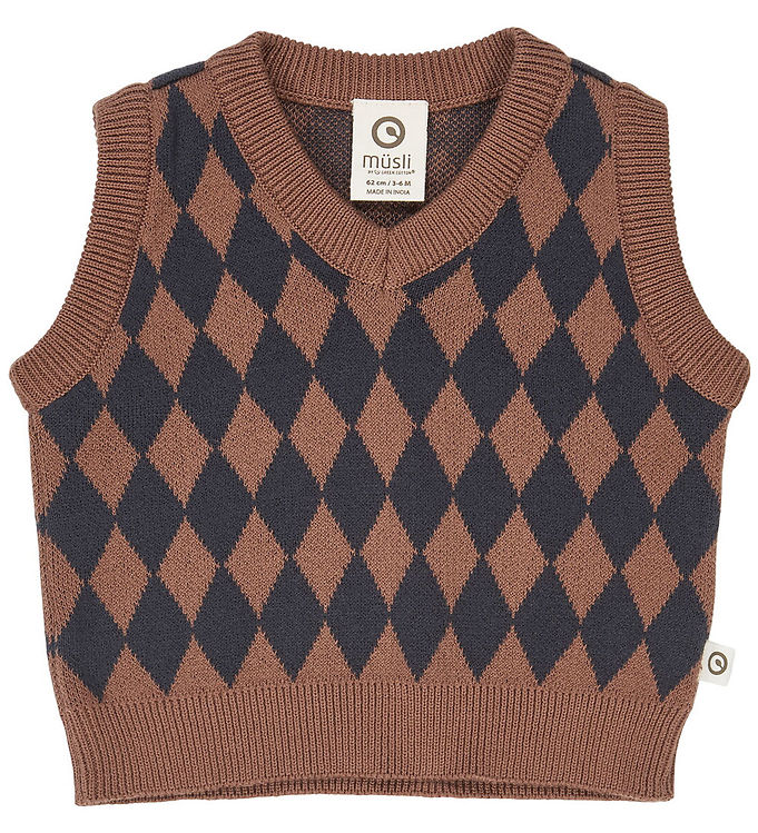 Müsli Vest - Strik - Harlequin - Root
